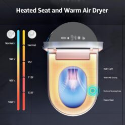 Smart Toilet with Bidet Built In, Auto Open & Close, Foot Sensor Flush, Heated Seat, Warm Water, Dryer, Tankless Dual Flush Elongated Toilet, Foam Shield, LED Night Light & Remote Control