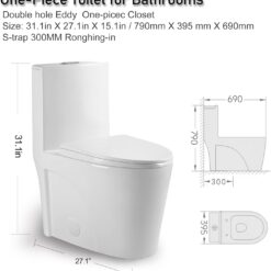 One Piece Toilet, Elongated One-Piece Toilet for Bathrooms, Dual Power Flush Toilet 1.1/1.6 GPF and MAP 900g, Soft Close, Durable Ceramic, Easy-to-Clean Surface (White)