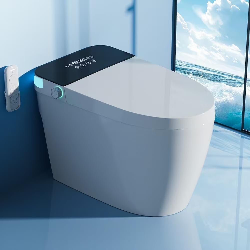 TDH Smart Tankless Toilet, Heated Seat with Warm Water Sprayer & Dryer, Walk Away Auto Flush and Close,One Piece Toilet for Bathrooms with Remote Control