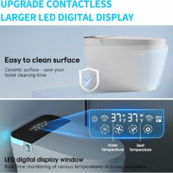 TDH Smart Tankless Toilet with Built In,Tankless Toilet with Foot Sensor, Heated Seat with Warm Water Sprayer & Dryer, Night Light,Upgrade Ceramic