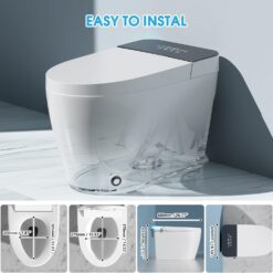 TDH Smart Tankless Toilet with Built In,Tankless Toilet with Foot Sensor, Heated Seat with Warm Water Sprayer & Dryer, Night Light,Upgrade Ceramic