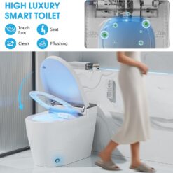 TDH Smart Tankless Toilet with Built In,Tankless Toilet with Foot Sensor, Heated Seat with Warm Water Sprayer & Dryer, Night Light,Upgrade Ceramic
