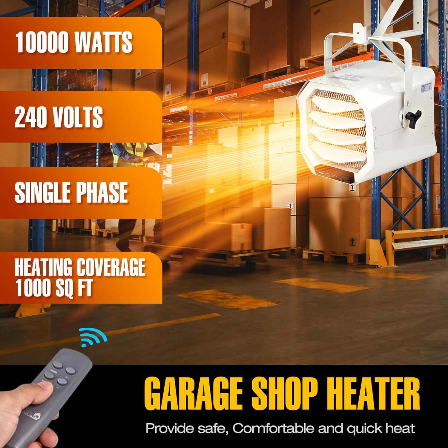 DR. INFRARED HEATER DR-910F 10,000-Watt 240V Heavy-Duty Hardwired Shop Garage Heater Wall/Ceiling Mounted