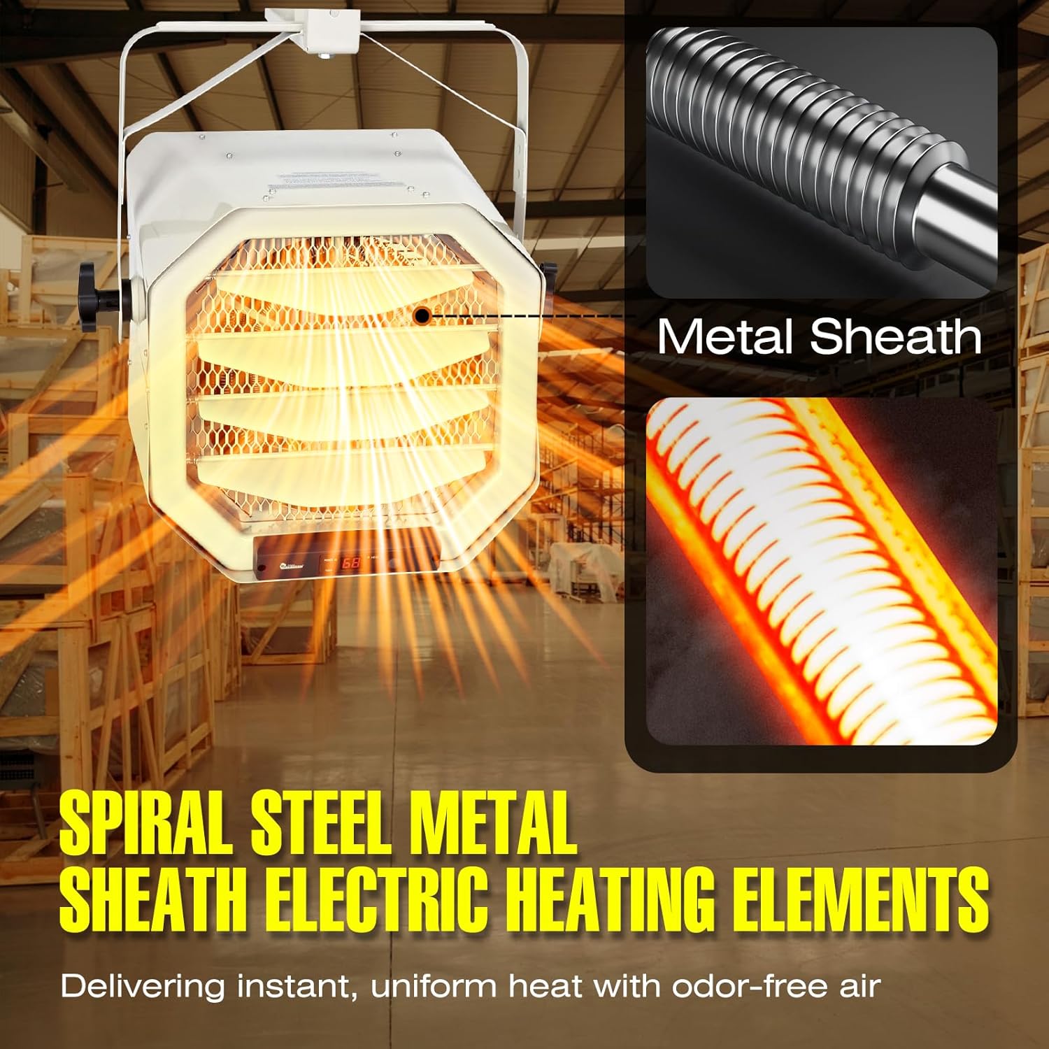 DR. INFRARED HEATER DR-910F 10,000-Watt 240V Heavy-Duty Hardwired Shop Garage Heater Wall/Ceiling Mounted
