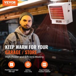 VEVOR Electric Garage Heater, 10000-Watt Digital Fan-Forced Wall/Ceiling Mount Shop Heater, with Remote Control