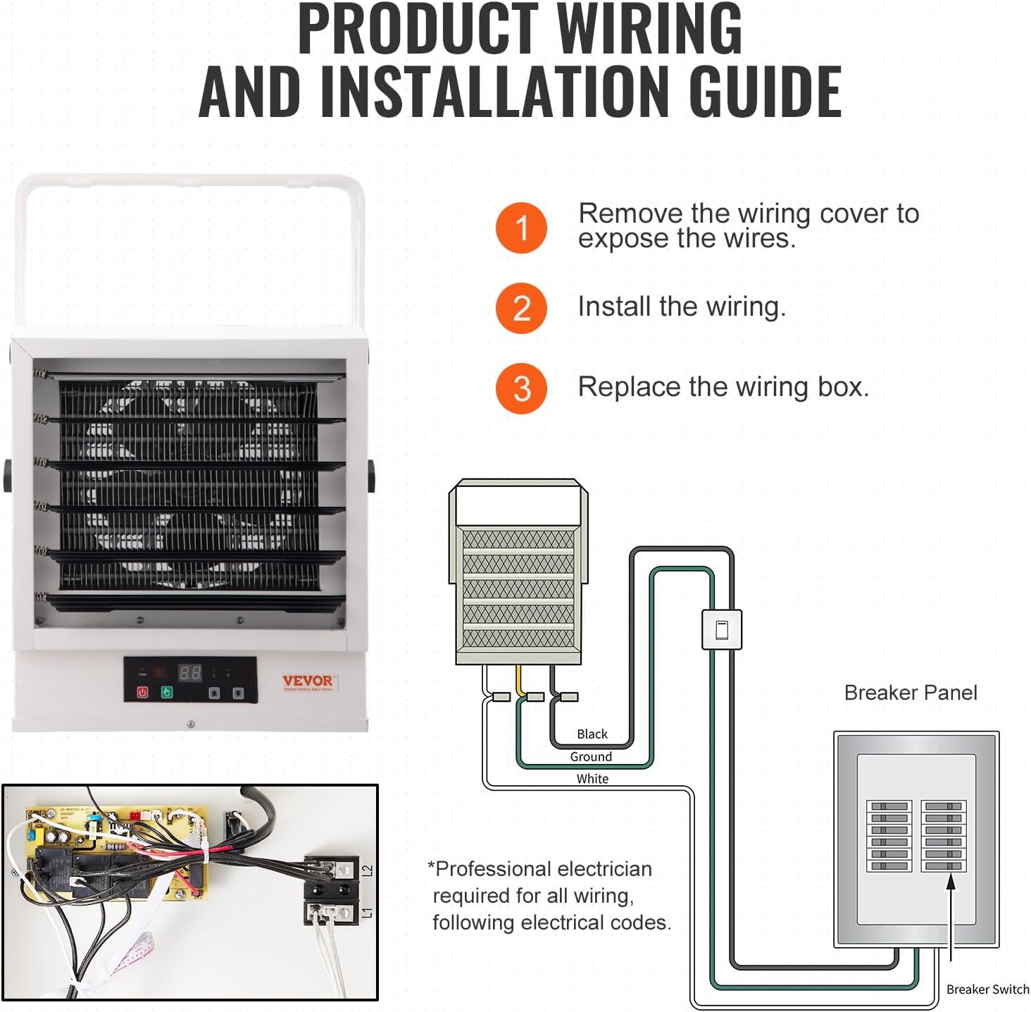 VEVOR Electric Garage Heater, 10000-Watt Digital Fan-Forced Wall/Ceiling Mount Shop Heater, with Remote Control