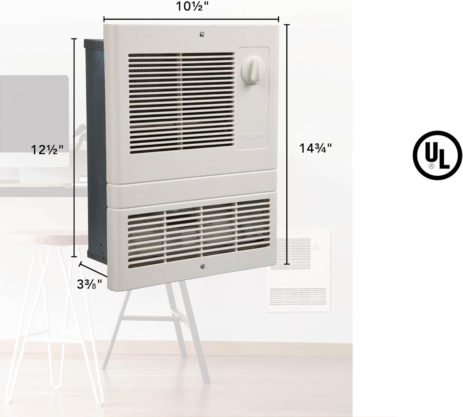 Broan-NuTone 9810WH High Capacity Wall Heater, White Grille, 1000-Watts, 120/240V