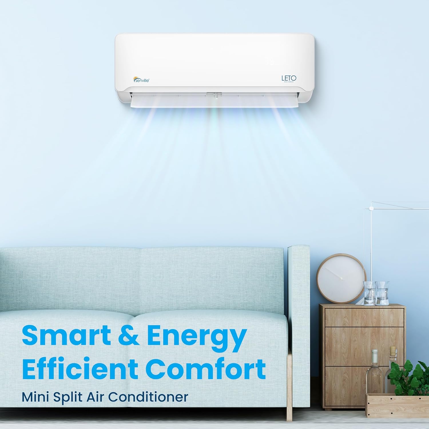 Senville LETO Series Mini Split Air Conditioner Heat Pump, 18000 BTU 208/230V, Inverter, 1.5 Ton