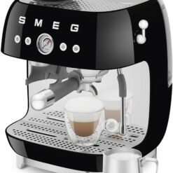 Smeg EGF03 Semi-Automatic Espresso Machine with Built-In Grinder, Dual Thermoblock, 50’s Retro Style – Black (120 V)