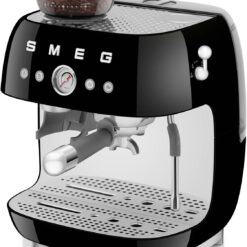 Smeg EGF03 Semi-Automatic Espresso Machine with Built-In Grinder, Dual Thermoblock, 50’s Retro Style – Black (120 V)