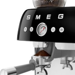 Smeg EGF03 Semi-Automatic Espresso Machine with Built-In Grinder, Dual Thermoblock, 50’s Retro Style – Black (120 V)