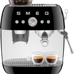 Smeg EGF03 Semi-Automatic Espresso Machine with Built-In Grinder, Dual Thermoblock, 50’s Retro Style – Black (120 V)