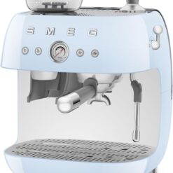 Smeg EGF03 Semi-Automatic Espresso Machine with Built-In Grinder, Dual Thermoblock, 50’s Retro Style – Pastel Blue (120 V)