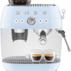 Smeg EGF03 Semi-Automatic Espresso Machine with Built-In Grinder, Dual Thermoblock, 50’s Retro Style – Pastel Blue (120 V)