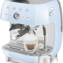 Smeg EGF03 Semi-Automatic Espresso Machine with Built-In Grinder, Dual Thermoblock, 50’s Retro Style – Pastel Blue (120 V)
