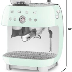 Smeg EGF03 Semi-Automatic Espresso Machine with Built-In Grinder, Dual Thermoblock, 50’s Retro Style – Pastel Green (120 V)