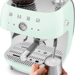 Smeg EGF03 Semi-Automatic Espresso Machine with Built-In Grinder, Dual Thermoblock, 50’s Retro Style – Pastel Green (120 V)