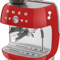 Smeg EGF03 Semi-Automatic Espresso Machine with Built-In Grinder, Dual Thermoblock, 50’s Retro Style – Red (120 V)