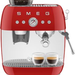 Smeg EGF03 Semi-Automatic Espresso Machine with Built-In Grinder, Dual Thermoblock, 50’s Retro Style – Red (120 V)