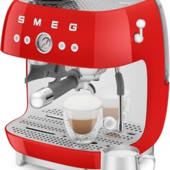 Smeg EGF03 Semi-Automatic Espresso Machine with Built-In Grinder, Dual Thermoblock, 50’s Retro Style – Red (120 V)