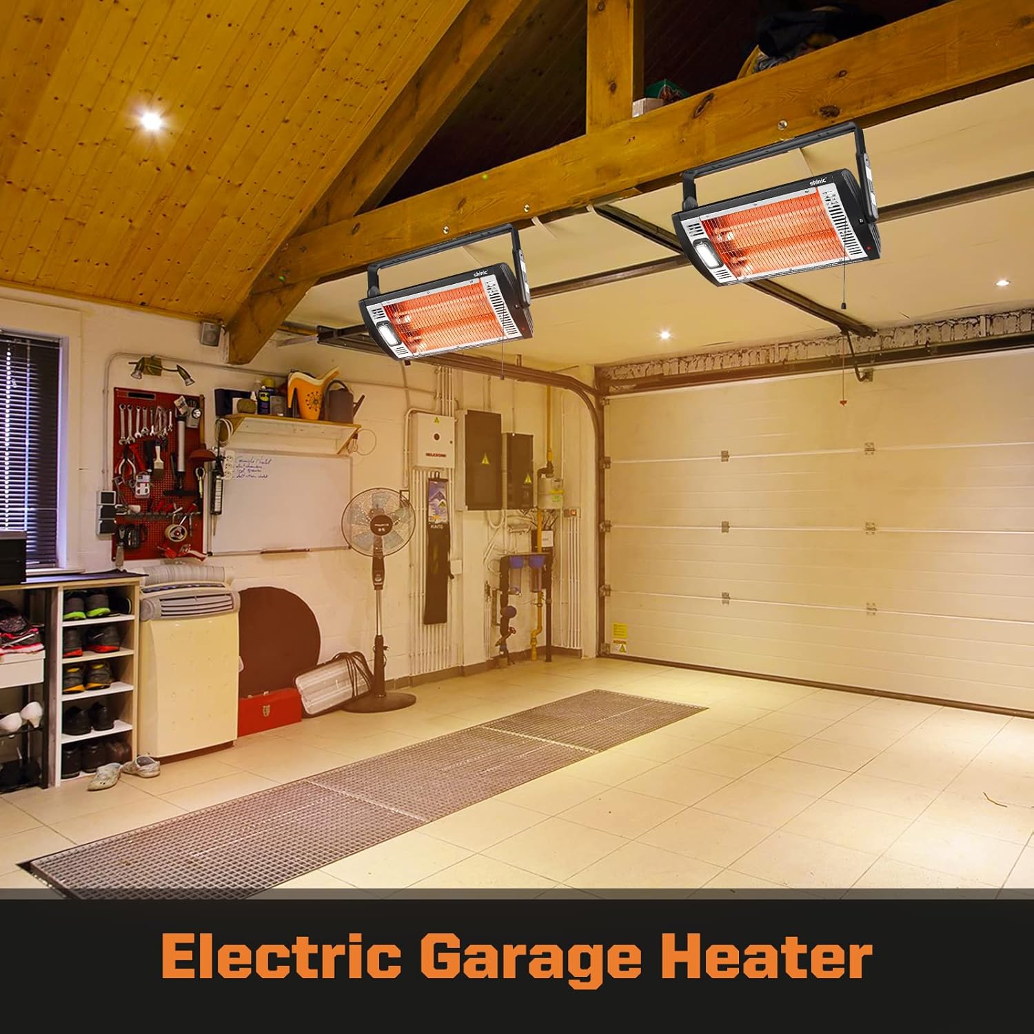 Shinic 2 Packs Electric Garage Heaters, 1500W/750W Ceiling Mounted Heater Radiant Heaters