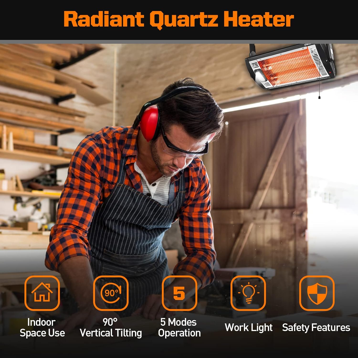 Shinic 2 Packs Electric Garage Heaters, 1500W/750W Ceiling Mounted Heater Radiant Heaters