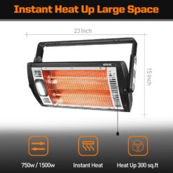 Shinic 2 Packs Electric Garage Heaters, 1500W/750W Ceiling Mounted Heater Radiant Heaters