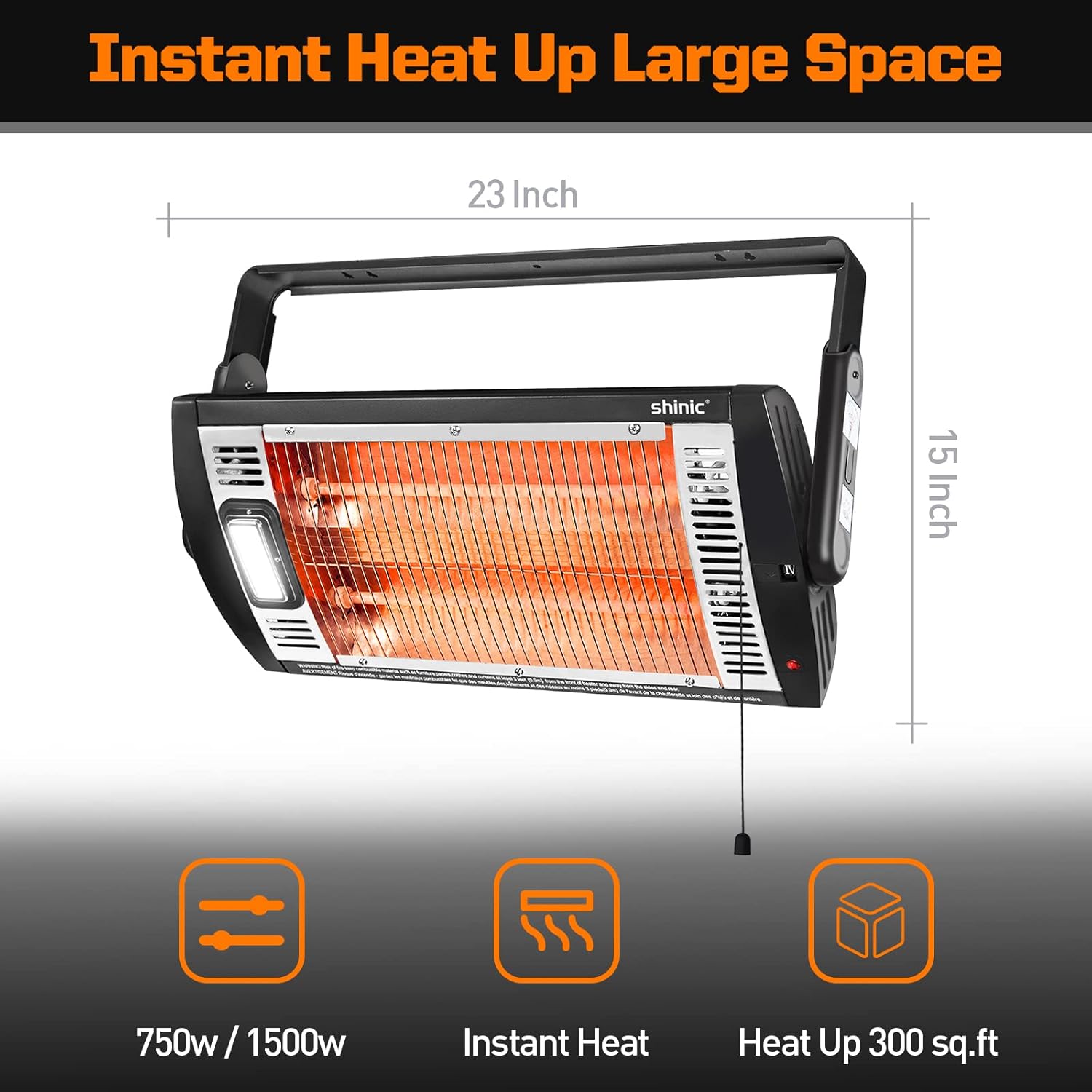 Shinic 2 Packs Electric Garage Heaters, 1500W/750W Ceiling Mounted Heater Radiant Heaters