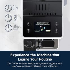 De'Longhi Rivelia Automatic Espresso Machine with Grinder & Milk Frother – All-in-One Coffee Maker, Hot & Iced Latte, Cappuccino, Bean Switch System, Burr Grinder, Compact Italian Design, White