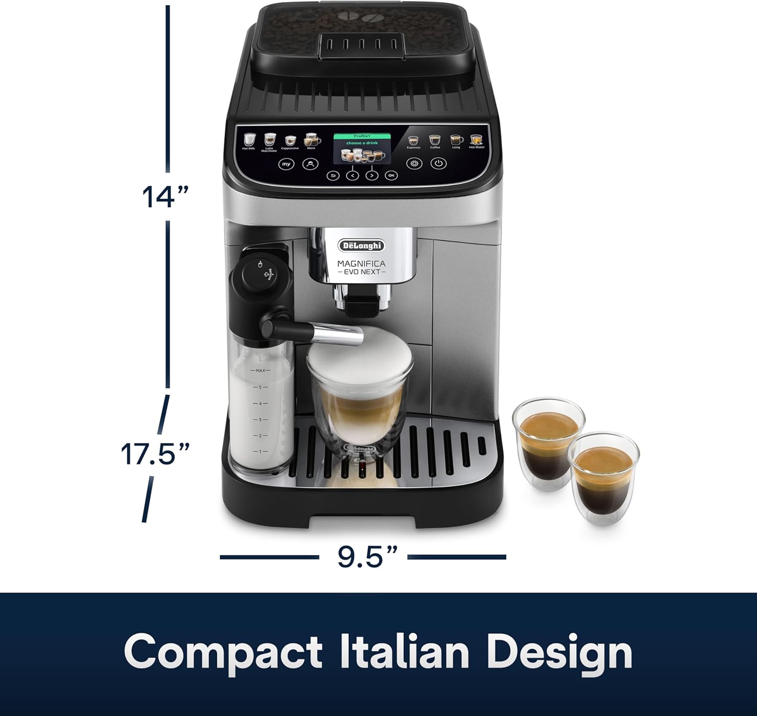 De'Longhi Magnifica Evo Next Fully Automatic Espresso Machine - Programmable Coffee Maker with Grinder and Milk Frother