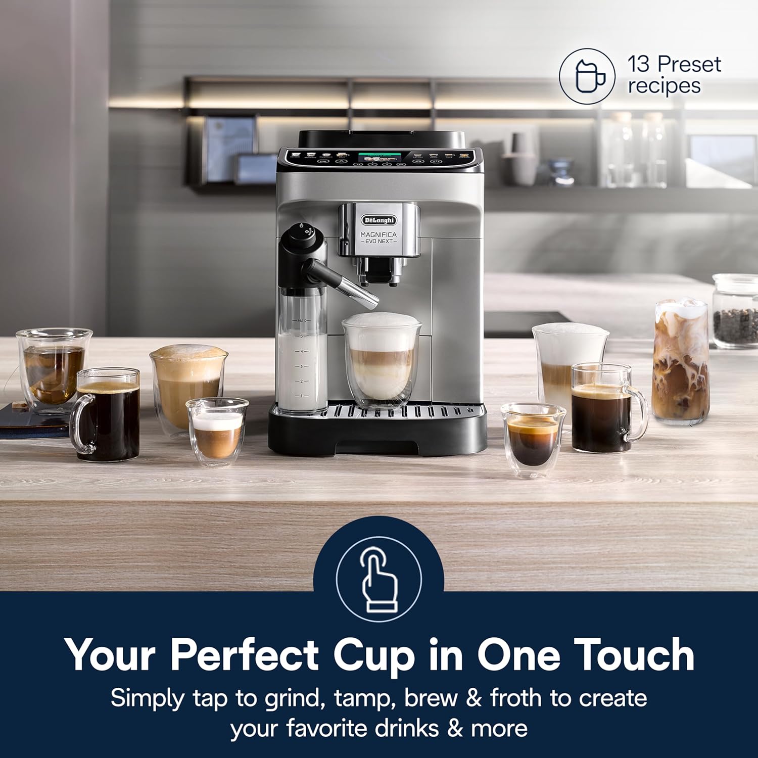 De'Longhi Magnifica Evo Next Fully Automatic Espresso Machine - Programmable Coffee Maker with Grinder and Milk Frother