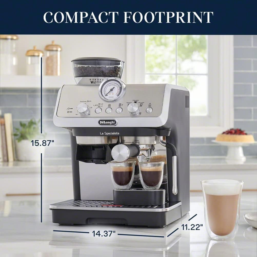 De'Longhi La Specialista Espresso Machine with Grinder, Milk Frother, 1450W, Barista Kit - Stainless Steel, Black