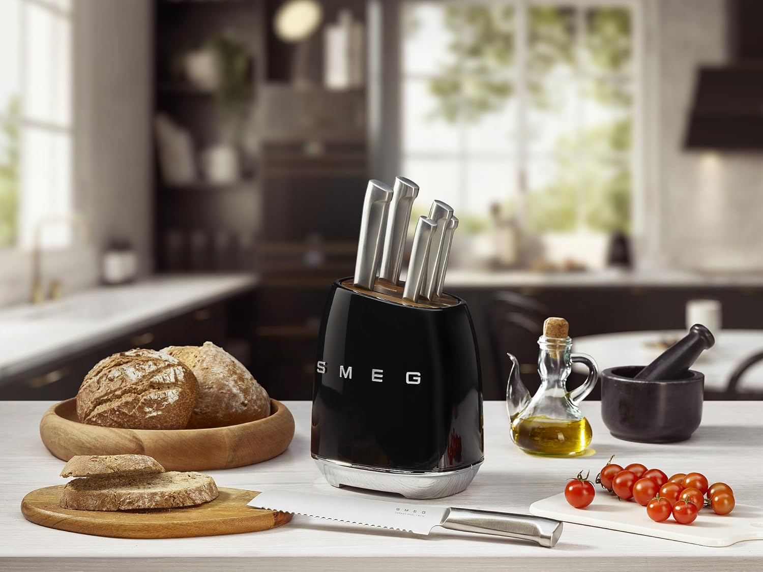 Smeg Black Stainless Steel Knife Block Set