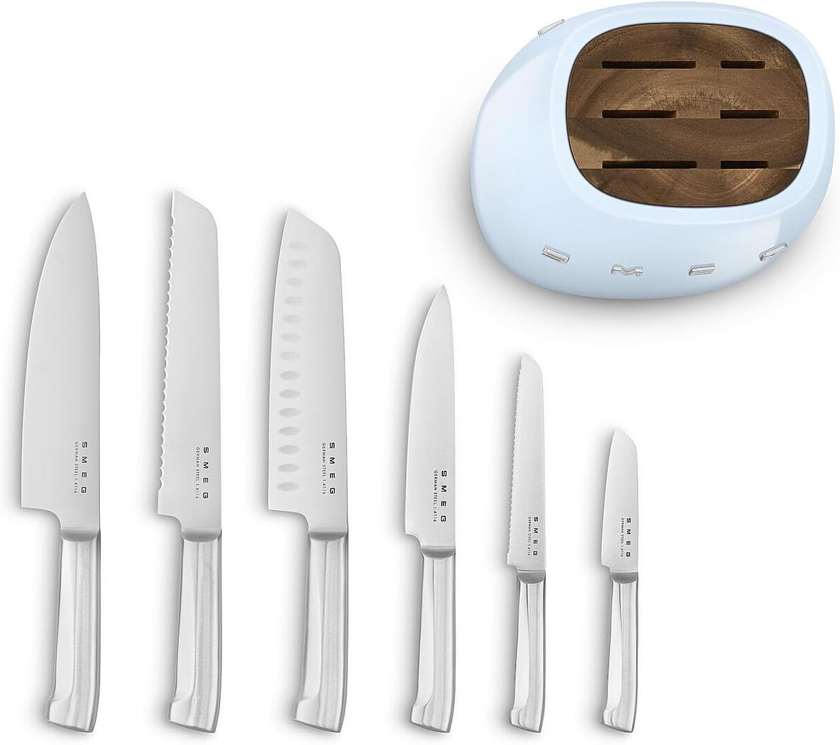 Smeg Pastel Blue Stainless Steel Knife Block Set