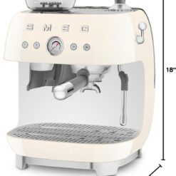 Smeg EGF03 Semi-Automatic Espresso Machine with Built-In Grinder, Dual Thermoblock, 50’s Retro Style – Cream (120 V)