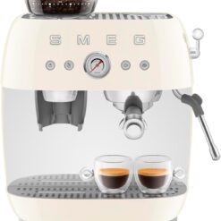 Smeg EGF03 Semi-Automatic Espresso Machine with Built-In Grinder, Dual Thermoblock, 50’s Retro Style – Cream (120 V)