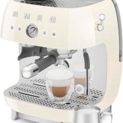 Smeg EGF03 Semi-Automatic Espresso Machine with Built-In Grinder, Dual Thermoblock, 50’s Retro Style – Cream (120 V)