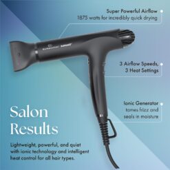 Olivia Garden 1875W SuperHP Professional Hair Dryer for All Hair Types - Quiet, Fast Drying Blow Dryer, Black