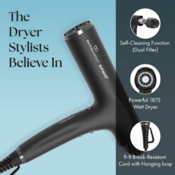 Olivia Garden 1875W SuperHP Professional Hair Dryer for All Hair Types - Quiet, Fast Drying Blow Dryer, Black