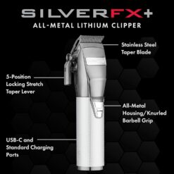 FX+ Professional Barber Cord/Cordless Hair Clippers for Men, All Metal, Lithium Battery with 3-Hour Runtime