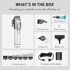 FX+ Professional Barber Cord/Cordless Hair Clippers for Men, All Metal, Lithium Battery with 3-Hour Runtime