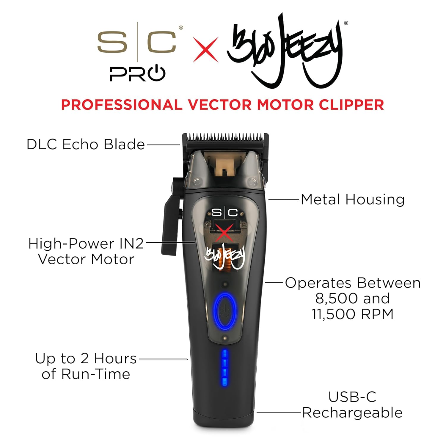 Stylecraft Instinct Professional IN2 Vector Motor Cordless Hair Clipper with Intuitive Torque Control, 3 Modular Lids