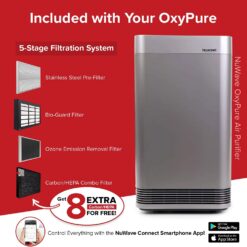 Nuwave Smart Air Purifier for Home Large Room up to 2,934 Sq. Ft., Auto Function Monitors Air Quality & Adjusts 6 Fan Speeds 5-Stage Filtration System Includes 8 Additional HEPA & Carbon Combo Filters
