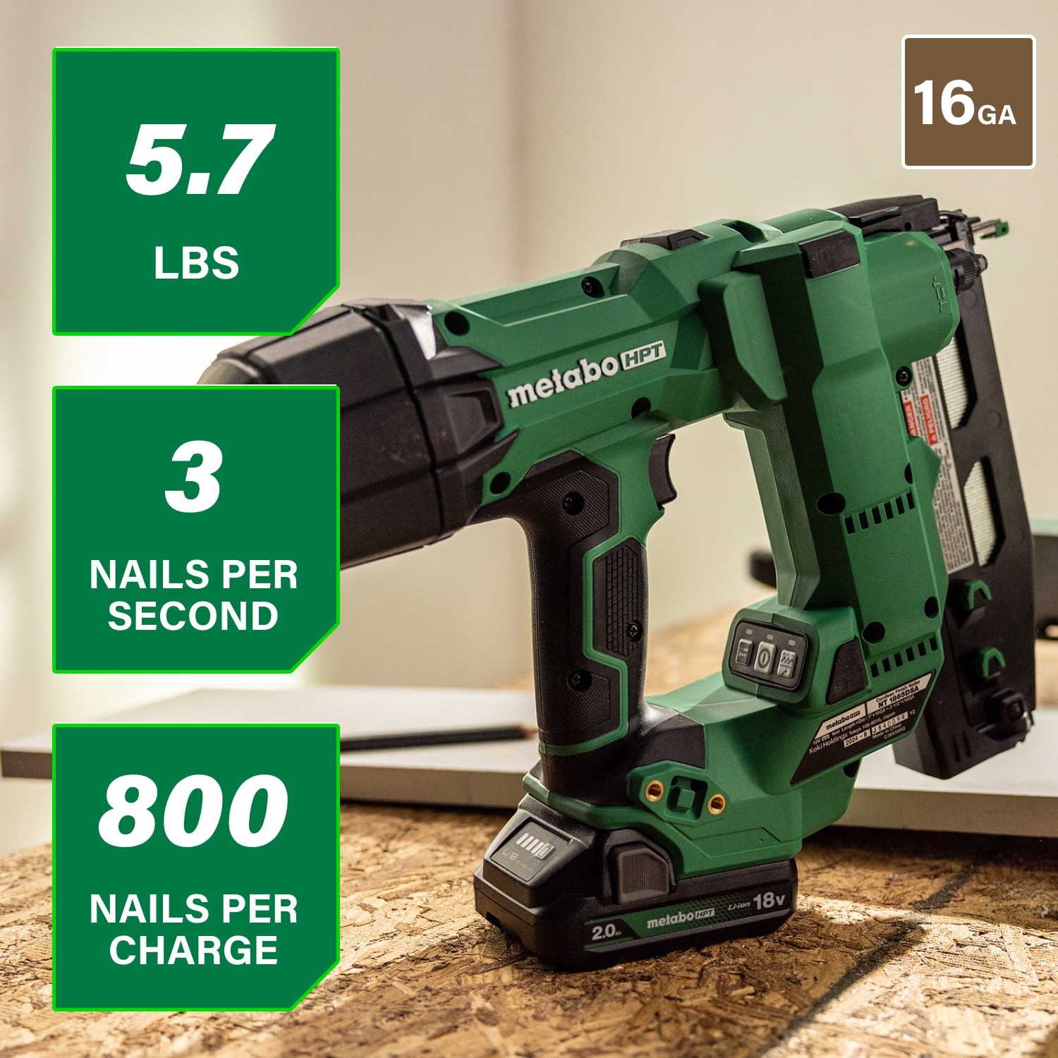 Metabo HPT MultiVolt 2-1/2-in 16 -Gauge Cordless Straight Finish Nailer (Battery Included and Charger Included)