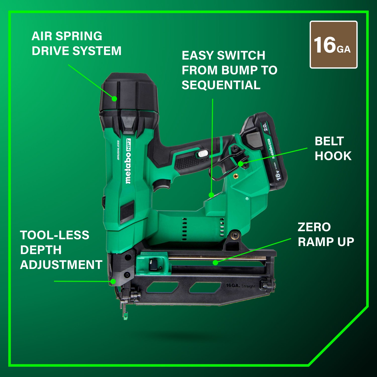 Metabo HPT MultiVolt 2-1/2-in 16 -Gauge Cordless Straight Finish Nailer (Battery Included and Charger Included)