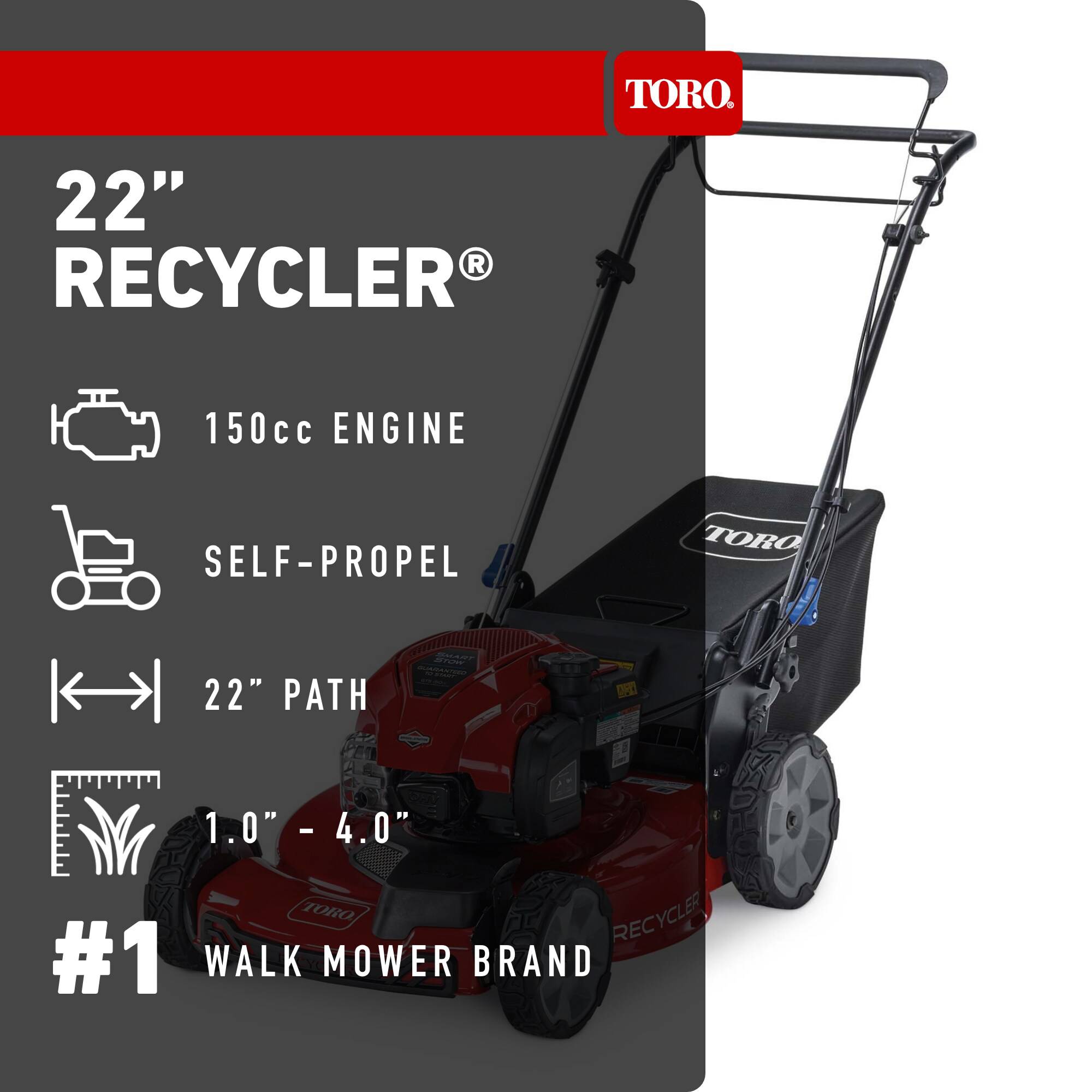 Toro Recycler with Smart Stow 22-in Gas Self-propelled lawn mower with 150-cc Briggs and Stratton Engine - Image 2