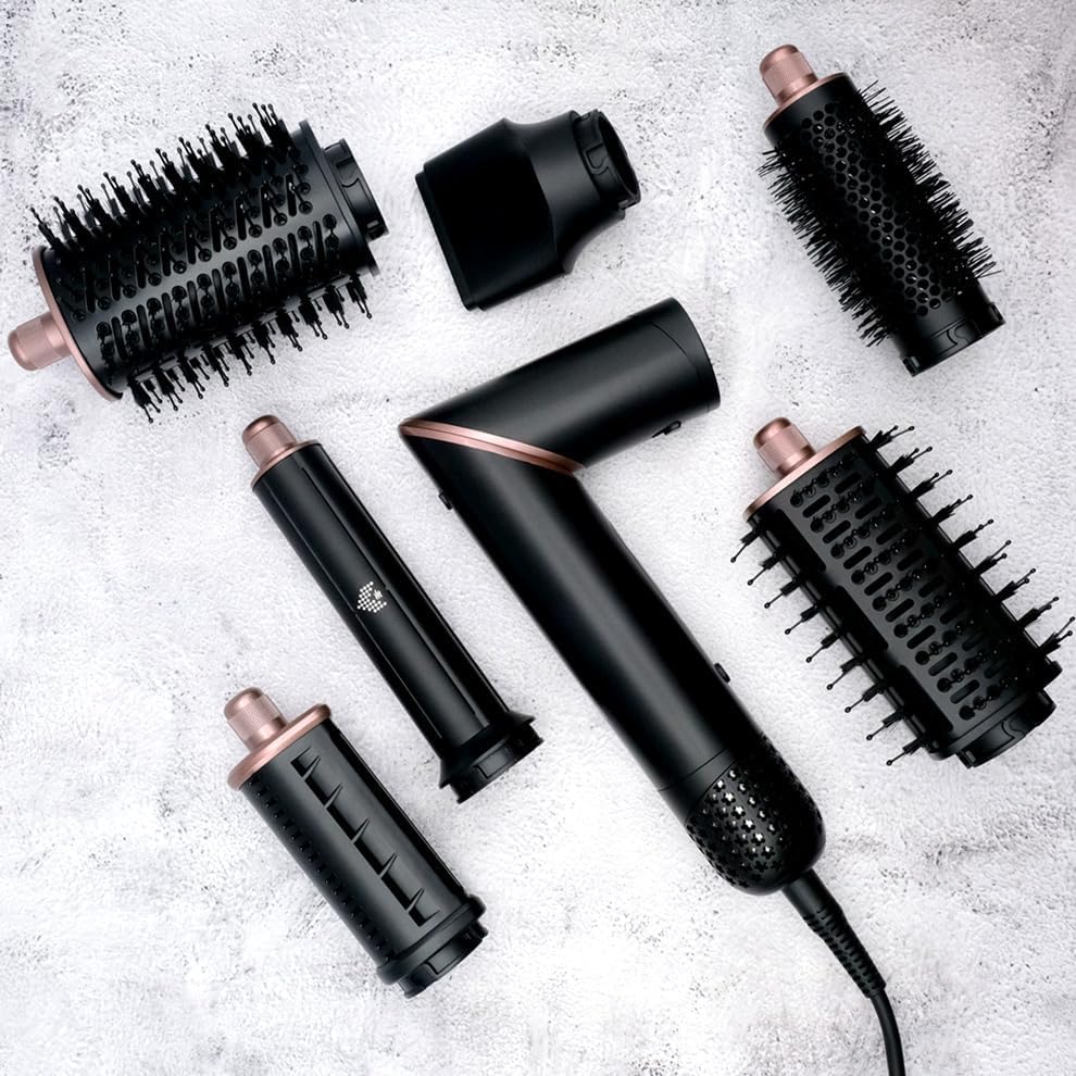 SRILabs StyleWrap Pro 7-in-1 Coanda Air Hair Multi Styler Dryer Brush with Negative Ions, Black