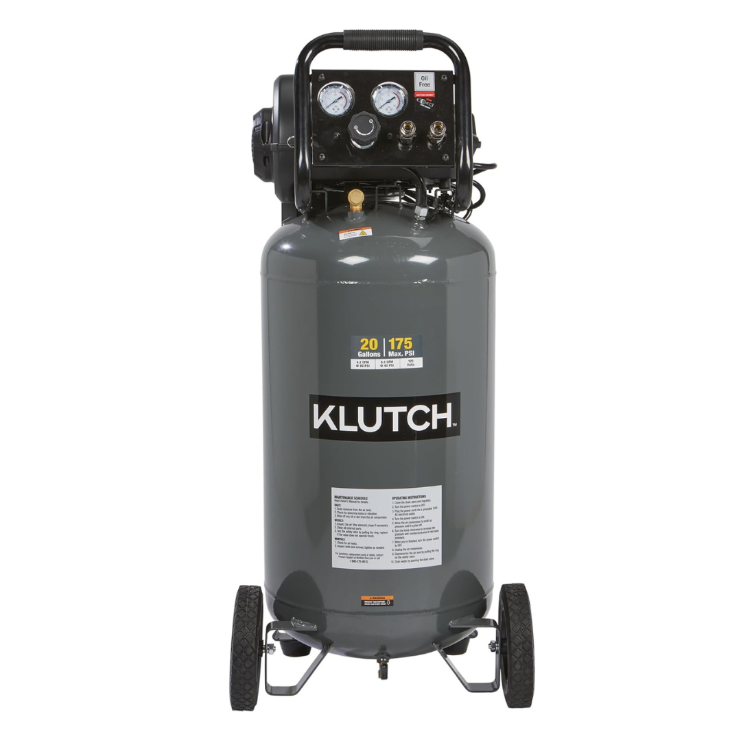Klutch 20-Gallon Air Compressor, 2 HP, 120 Volts, 175 PSI