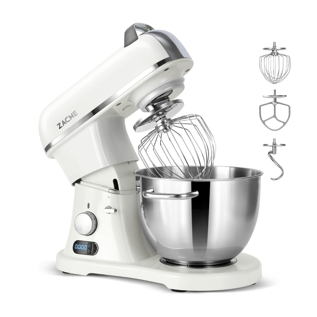 ZACME 8.4QT Commercial Stand Mixer 800W, Dough Hook, Whisk and Beater, Porcelain