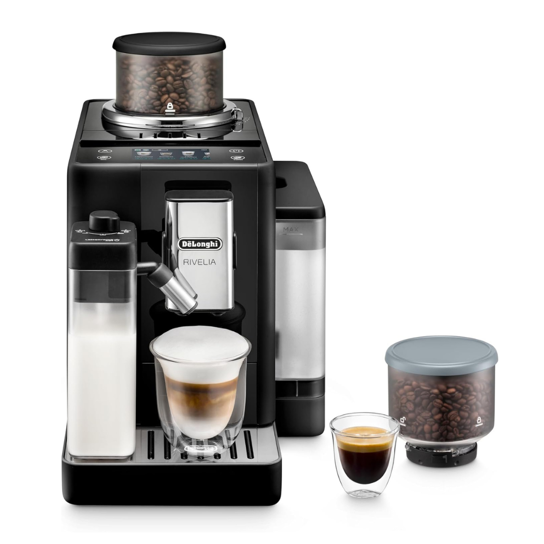 De'Longhi Rivelia Automatic Espresso Machine, Grinder & Frother, Easy Bean Switching, Onyx Black